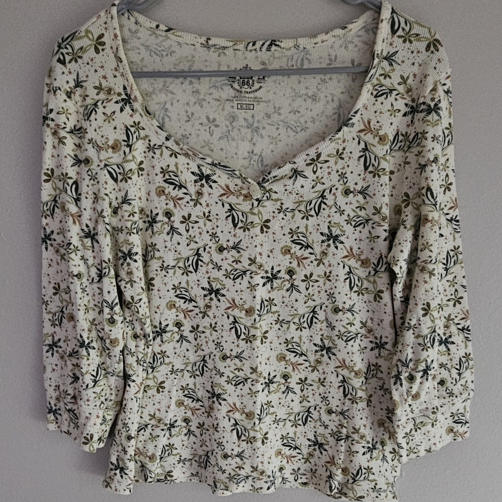 Route 66 Cream Floral Fitted Blouse 3/4 Sleeve